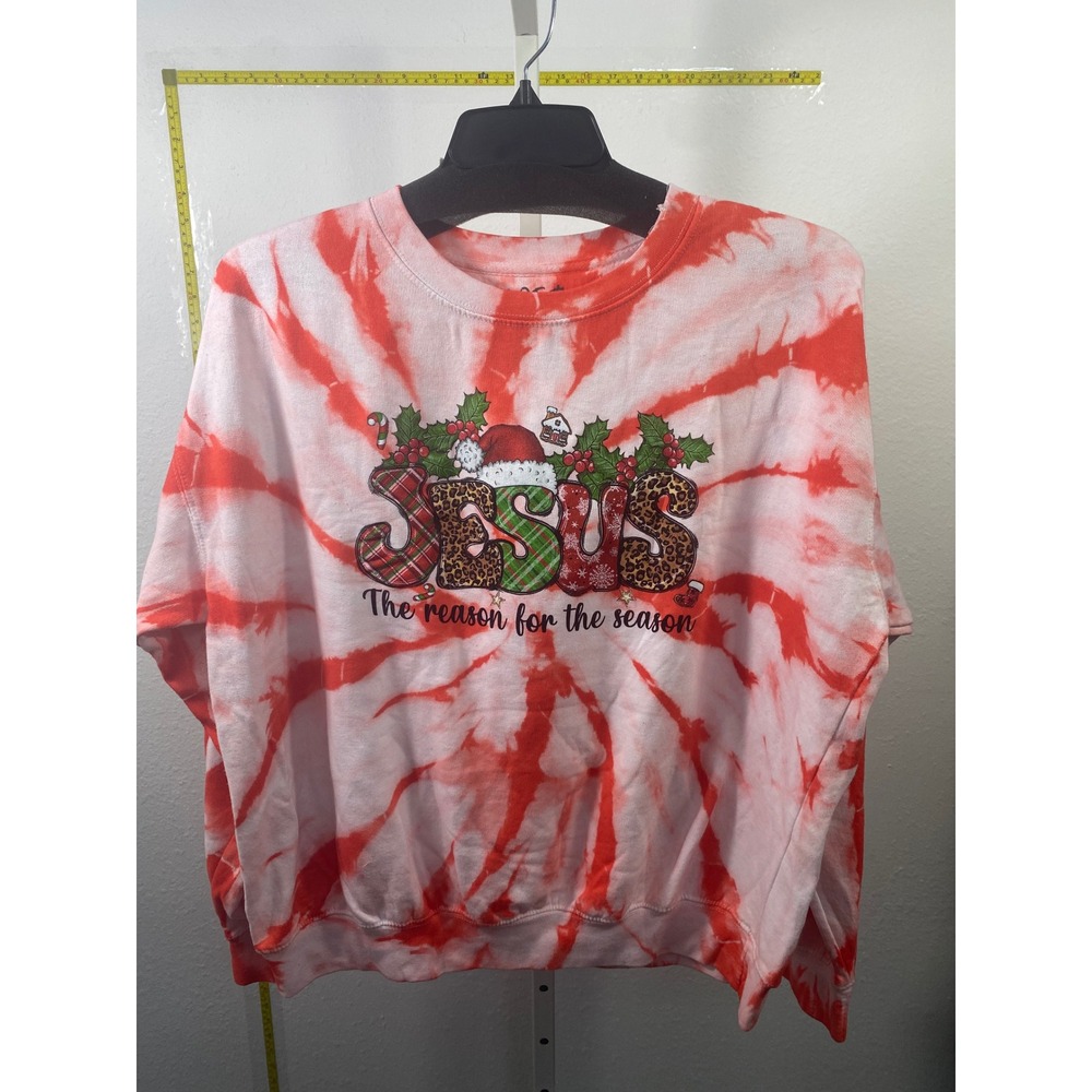 Love In Faith Jesus Reason For The Season Tie Dye Christmas Sweatshirt Red L